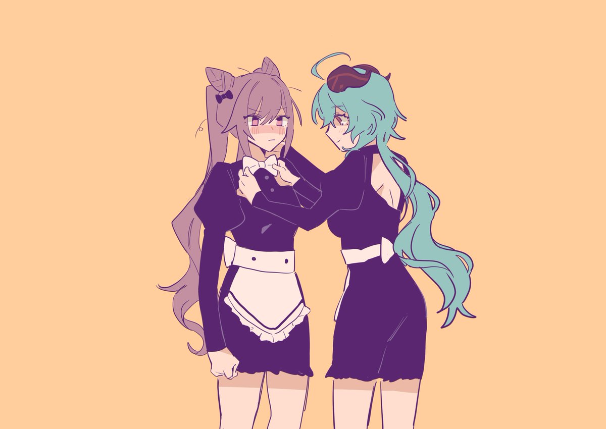 bunsketches's tweet photo. maid day for you girl luvrs out there ft. lumiamber , ganqing , and some idol group #メイドの日 #GenshinImpact https://t.co/evuxTpVitc