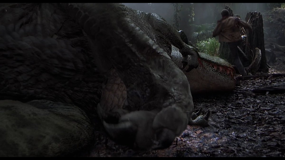 And SNAP! Spinosaurus snapped T-Rex's neck.T-Rex is dead.And that's why people think this is the worst scene in all of dinosaur movie history.Because they couldn't stomach seeing a T-Rex lose a fight to another big dinosaur.  #JurassicThreewatch