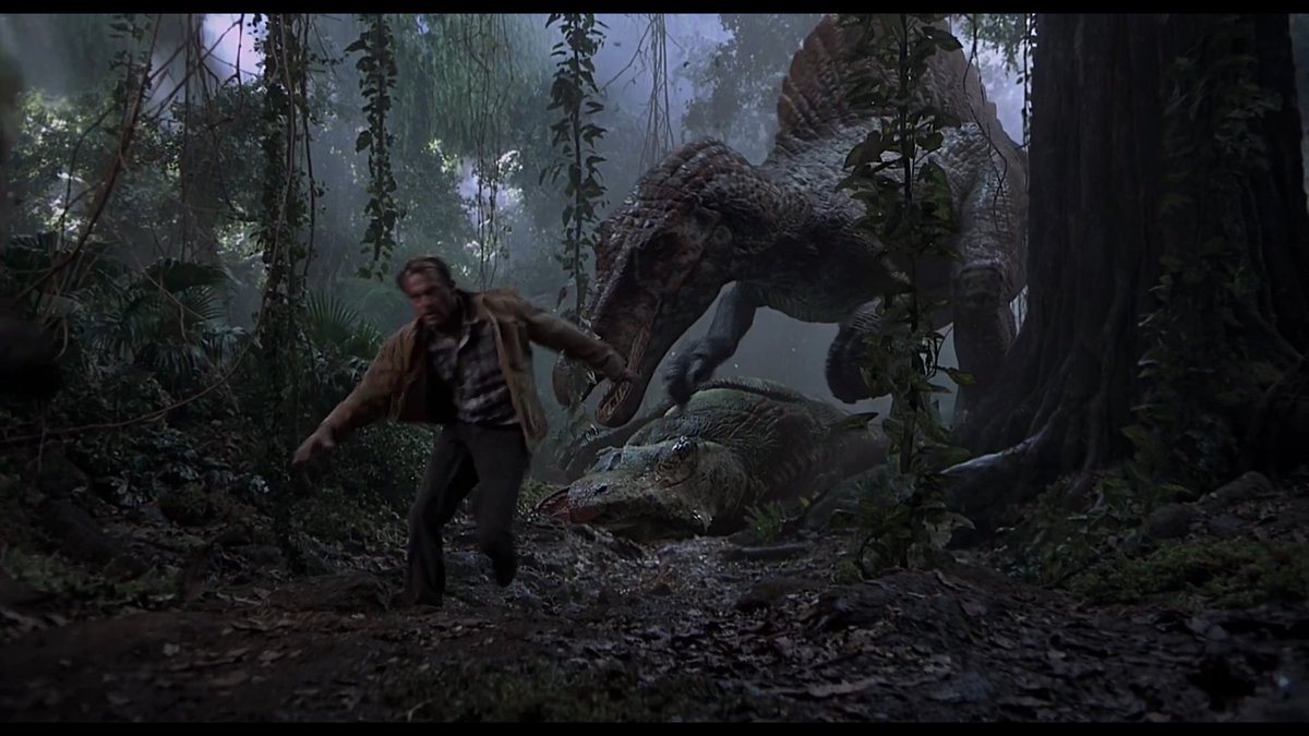 And SNAP! Spinosaurus snapped T-Rex's neck.T-Rex is dead.And that's why people think this is the worst scene in all of dinosaur movie history.Because they couldn't stomach seeing a T-Rex lose a fight to another big dinosaur.  #JurassicThreewatch