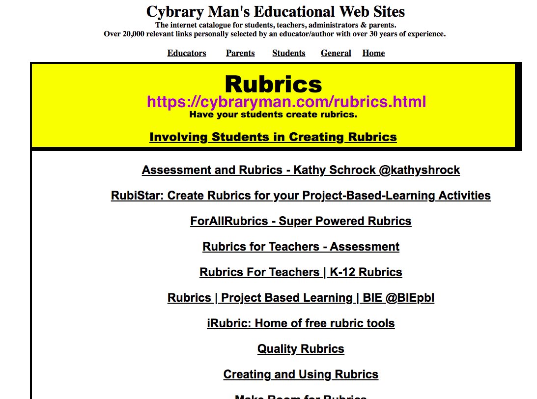 cybraryman1's tweet photo. Our Rubrics page https://t.co/edtMefQEVh  Have you had your students help create the rubrics?  #edtechchat https://t.co/GZmZeTIEi6