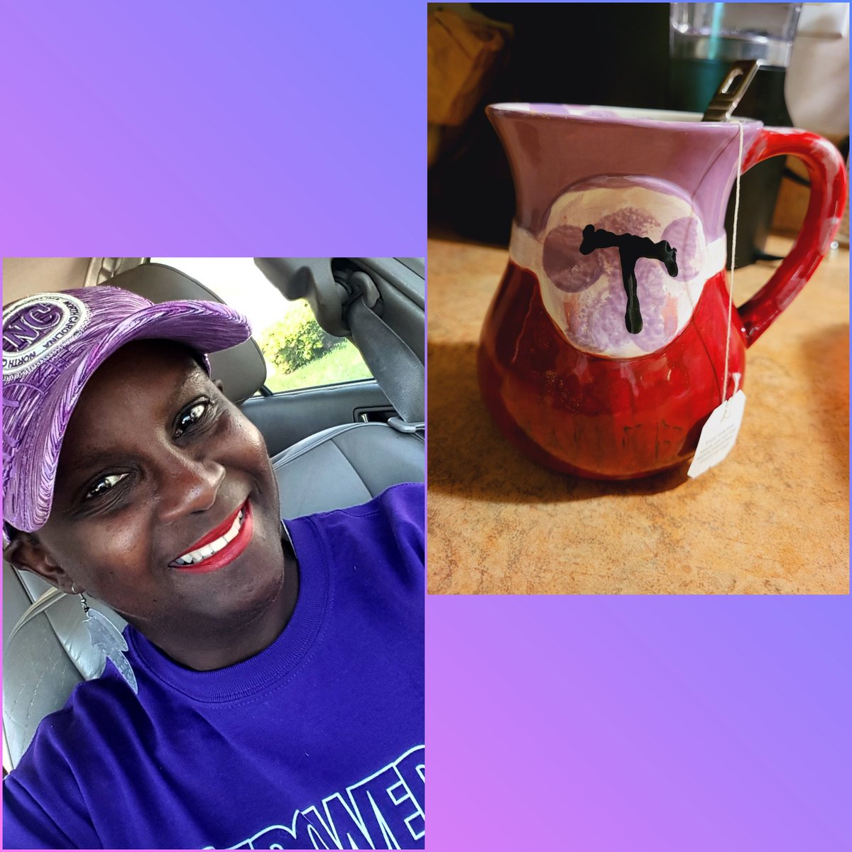 TheGWPrincess's tweet photo. #WorldLupusDay #LupusWithFlair @LupusNC @LAlupusLady My favorite purple cap and my favorite handmade tea mug. Drinking Tumeric to keep inflammation down. https://t.co/b6D6aethOX
