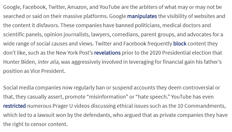 7/ Yes, Larry. Just like you are the arbiter of what may or may not be said in your house, the owners of websites likewise get to choose what to allow. That's how the whole private property thing works. And yes, PragerU lost that lawsuit because YouTube is not the government.