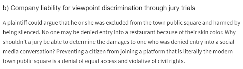 19/ Again, what?!? Here's why, Larry: Because this isn't 'Nam, there are rules. Namely, the laws that make it a civil rights violation for a physical place of public accommodation (which doesn't include websites, by the way) to discriminate on the basis of race.