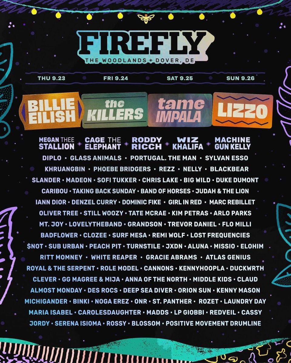 September 2021 is going to be the most festival-stacked month in history. <a href="/LiveAtFirefly/">Firefly Festival</a> joins the fray and announces their lineup featuring <a href="/billieeilish/">billie eilish</a>, <a href="/thekillers/">The Killers</a>, <a href="/tameimpala/">Tame Impala</a>, <a href="/lizzo/">LIZZO</a> and more! Limited presale begins Friday 10am ET fireflyfestival.com 🔥🪰
