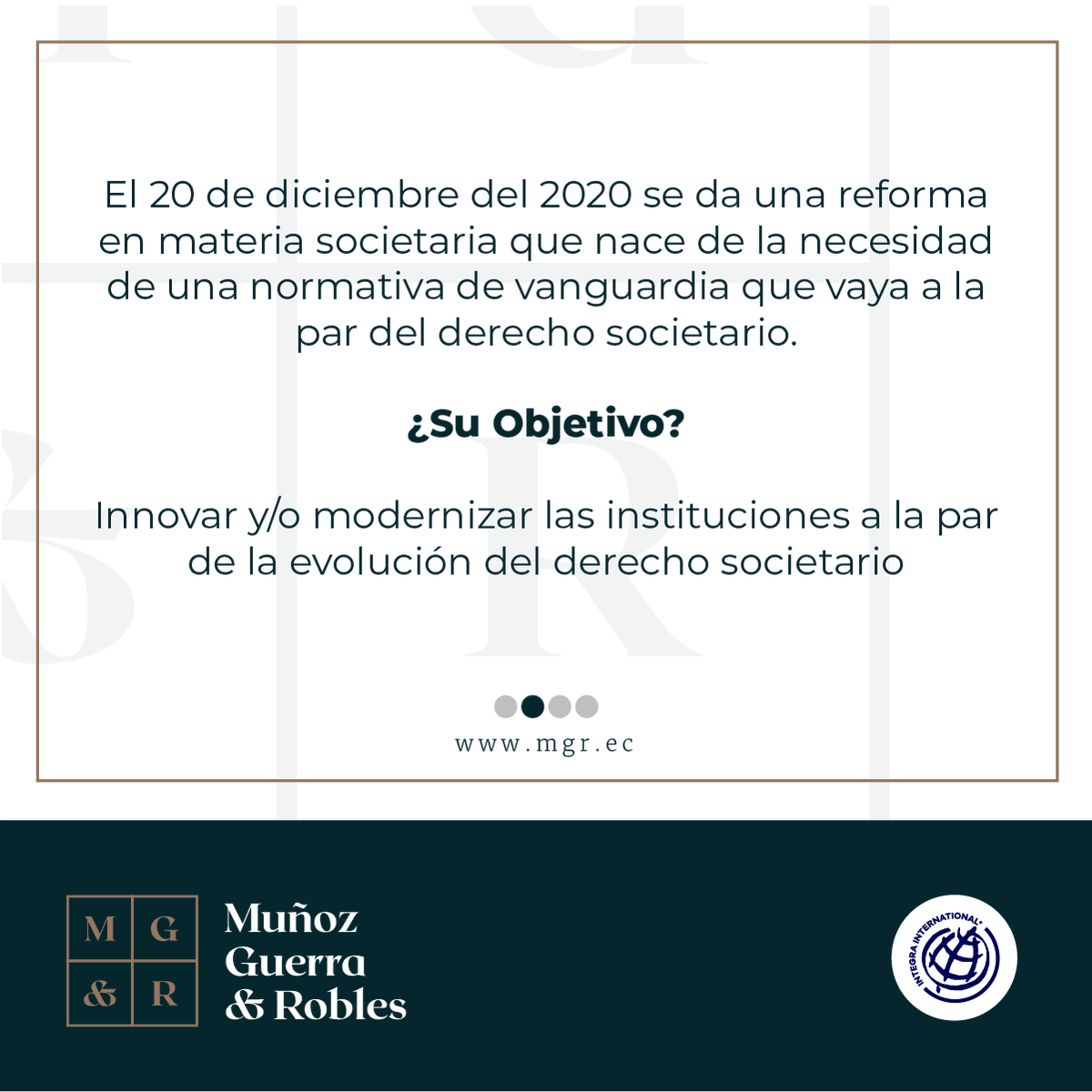 MGR_Ecuador's tweet photo. ¿Estás al tanto de la reforma a la Ley de Modernización a la Ley de Compañías? Para más información visita nuestra página https://t.co/ic1OwCLXDj
.
#mgrecuador #integrainternational #Asesoriacontable #empresas #quito #ecuador á https://t.co/2RdBLVl2lh