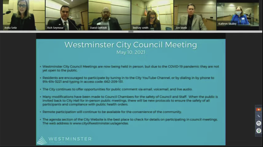 Westminster City Council kicking off and it's looks a little different this week. There are only six members of city council present and the are being led by Acting Mayor Anita Seitz. Last week, former Mayor Herb Atchison resigned.  #copolitics