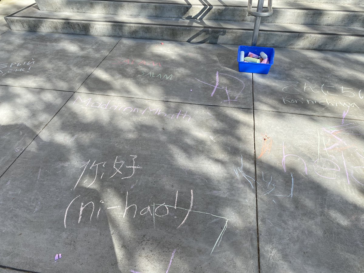 WESWildcatsBSD's tweet photo. It’s Multicultural Week at Washington 🌎 Stop by to chalk a greeting in your family’s language! https://t.co/g3d1sLnBos