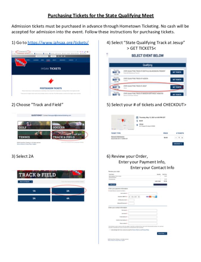 Spectators for the State Qualifying Meet in Jesup on Thursday will have to purchase tickets online beforehand. See attachment for instructions. iahsaa.org/tickets/