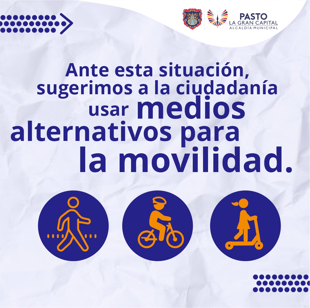 alcaldiapasto's tweet photo. Ante la escasez de combustible que se registra en el municipio, los invitamos a caminar o hacer uso de la bicicleta. 🚶🚶🏽‍♀️🚴🚴

Seamos solidarios y empáticos ante esta situación. Juntos contribuyamos a la movilidad de #LaGranCapital. https://t.co/FsqTxTkTcr