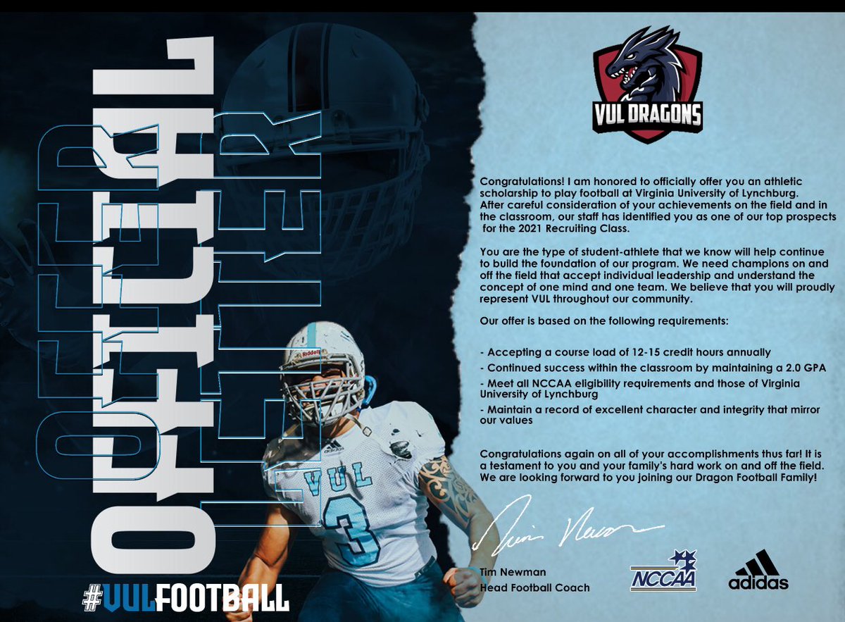 Blessed to receive a offer from Virginia university-of Lynchburg  <a href="/TNewamn/">Head Football Coach VUL Tim Newman</a>