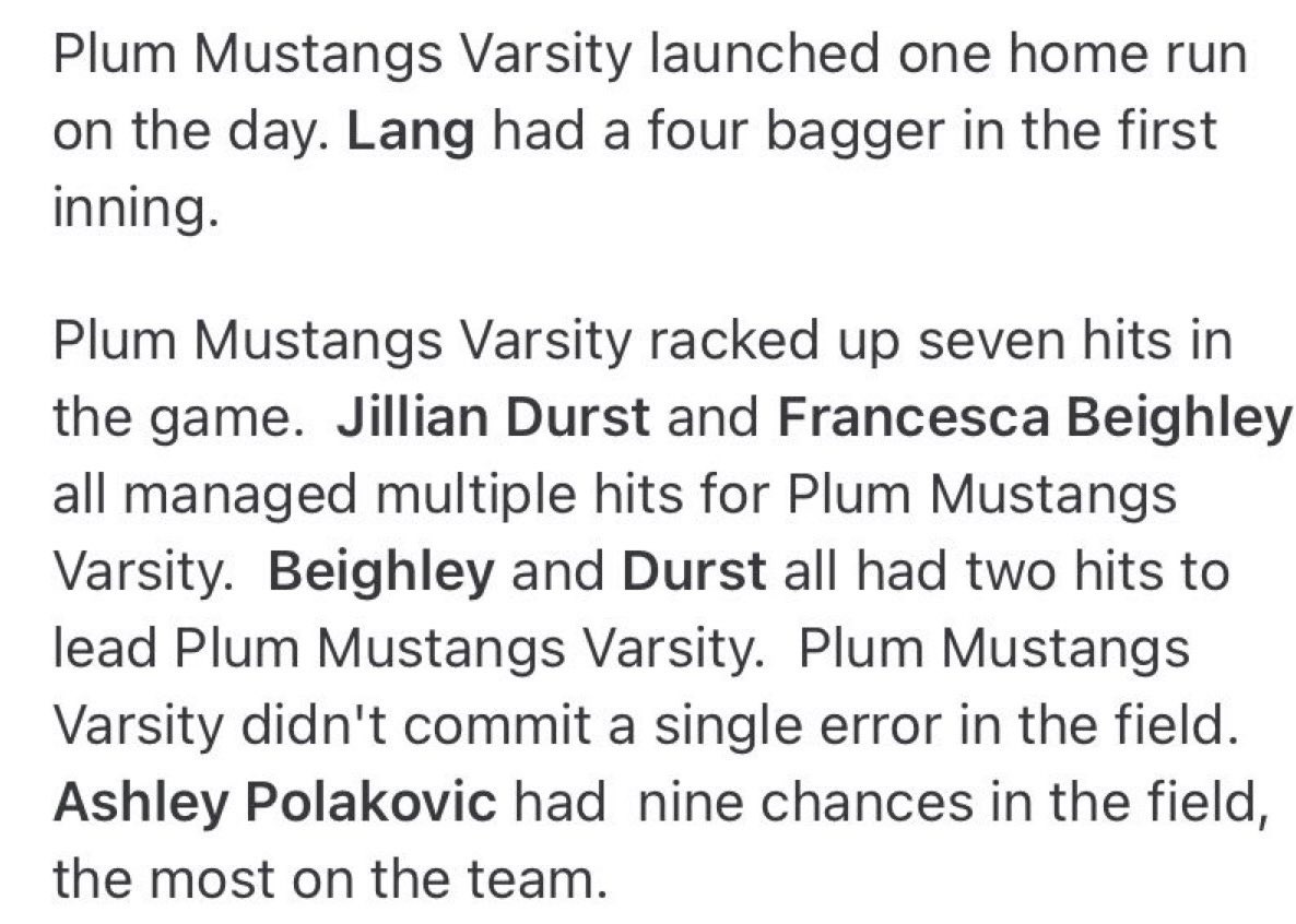 PlumSoftball's tweet photo. The Lady Stangs beat Armstrong for the second time 5-0 to get closer to a section win😈😤‼️ #stanggang #dubszn https://t.co/ZYoVlLhl61