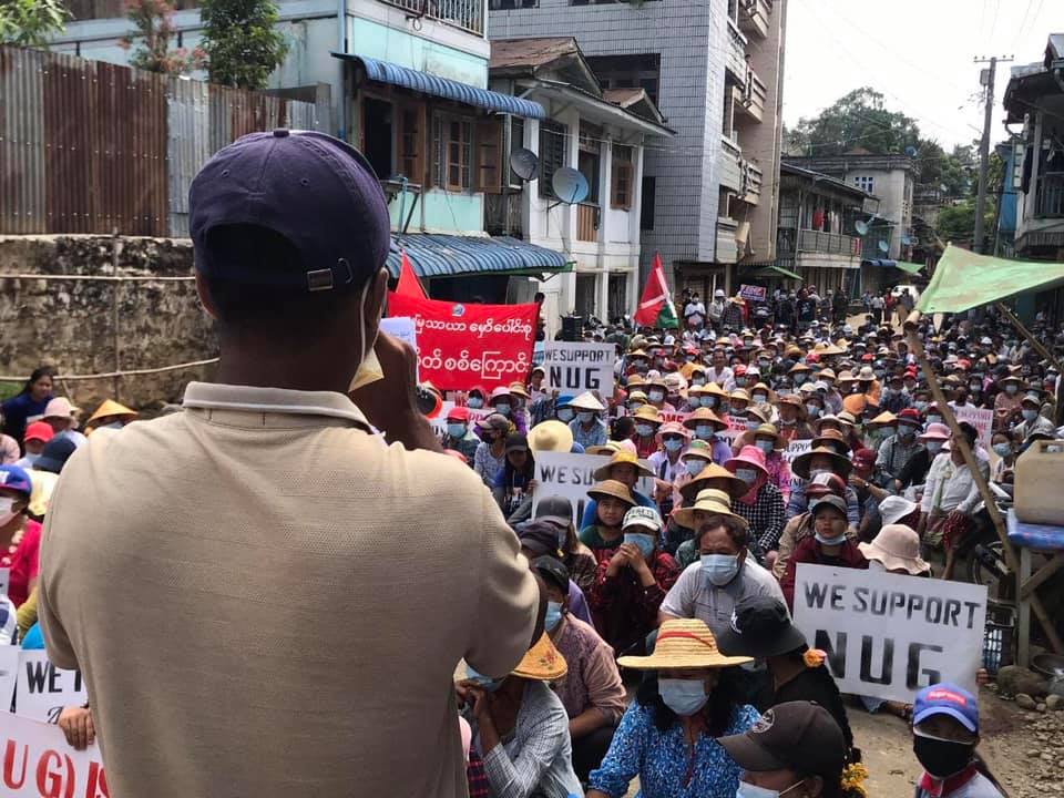 IrrawaddyNews's tweet photo. An anti-regime protest took place in #Kachin  State’s #Hpakant  Township on Tuesday. (Photo: S-K) 

#WhatsHappeningInMyanmar https://t.co/5N2F7kzUM0