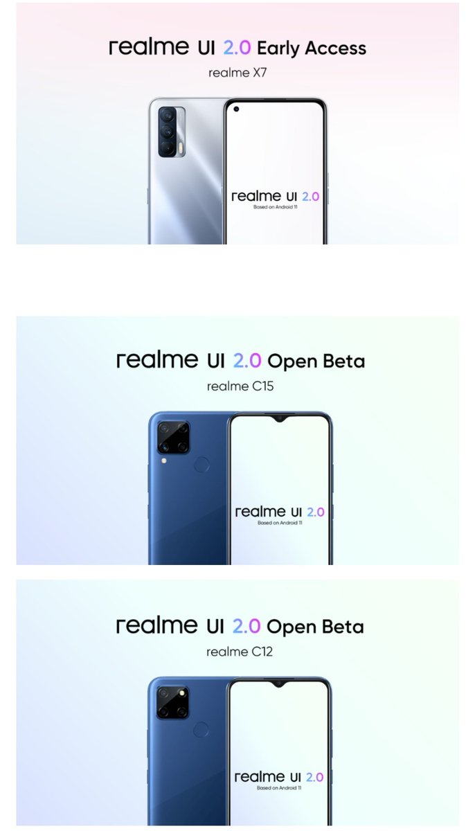 TechFactsRafee's tweet photo. #realmeui 2.0 Early Access/ Open beta for #RealmeX7 , #RealmeC15 & #RealmeC12
realme X7 5G : https://t.co/sauCxefWA5
realme C15: https://t.co/rTeDjABd4T
realme C12: https://t.co/F6rzTSklDE https://t.co/9CcnV9DyV2
