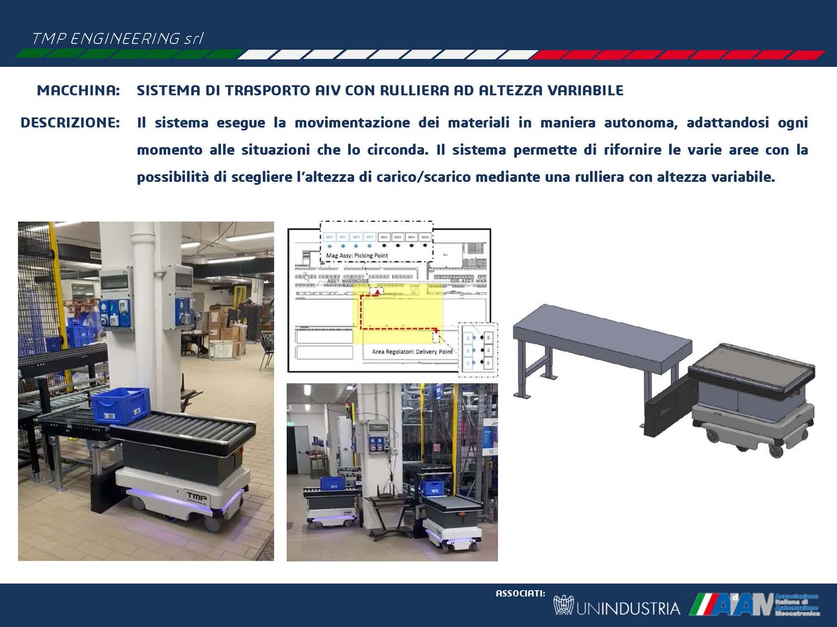 Quanto è importante automatizzare i propri processi manifatturieri? Per noi è fondamentale.
L'impianto permette il trasporto di materiale rifornendo e scaricando a diverse altezze.
Questo sistema è del tutto autonomo.
Richiedi una consulenza o contattaci su info@tmpengineering.it
