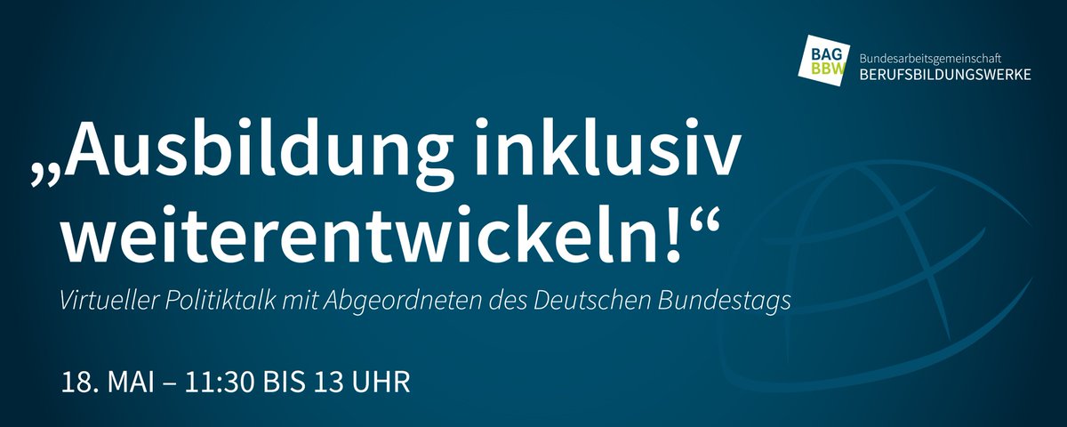 Nächsten Dienstag (18. Mai 2021) findet der virtuelle Politiktalk „Ausbildung inklusiv weiterentwickeln!“ der 
@BAG_BBW live aus dem Change Hub statt.

Jetzt anmelden unter hopin.com/events/bagbbw-…

Wir freuen uns!

#socialimpactcommunity #BAGBBW #inklusion