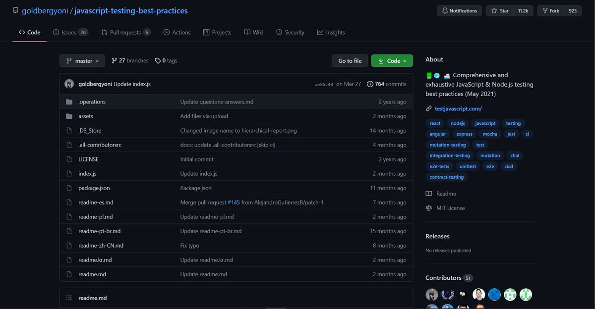  JavaScript Best Practice- Comprehensive and exhaustive JavaScript & Node.js testing best practices  https://github.com/goldbergyoni/javascript-testing-best-practices  https://testjavascript.com/ 