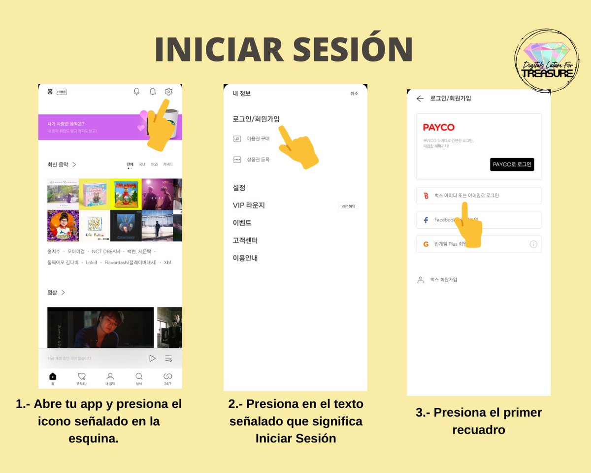 DLatamFT's tweet photo. ✅Iniciar sesión en la app 
#TREASUREBugsTutorials #TREASURE 
#트레저 @treasuremembers https://t.co/5MfCamqZKm