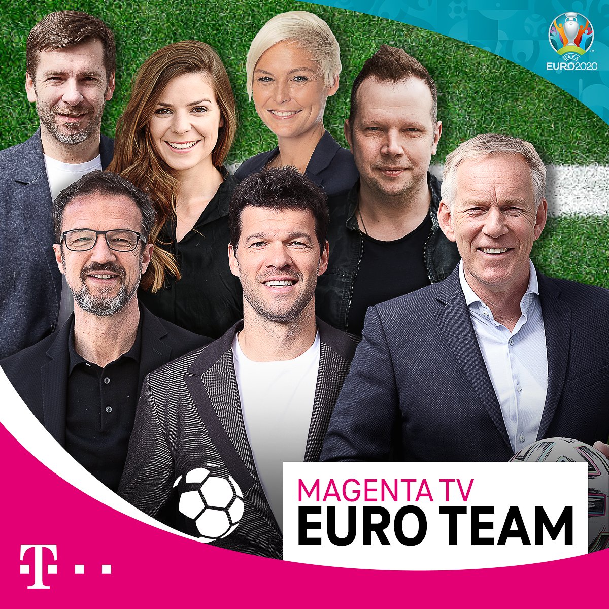 #MagentaTV ist bereit für die #EURO2020! 🥳 Wir präsentieren dir das MagentaTV EURO Team u.a. mit Johannes B. Kerner als Moderator, Michael @Ballack & @FrediBobic1971 als Experten sowie @WolffFuss als Kommentator! ➡ telekom.de/em #MagentaEURO2020 #EUROimbestenNetz