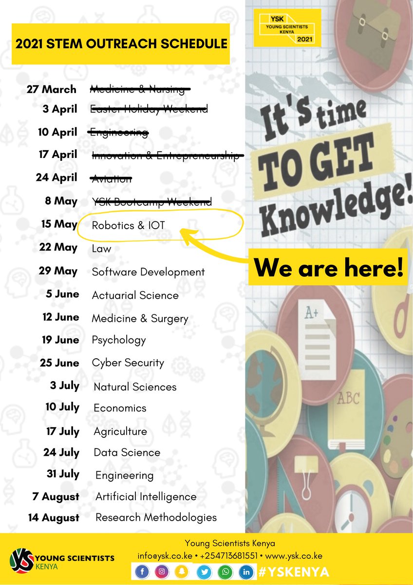 Congratulations to all #KCSE2020 candidates!
We are proud of you!

As you wait to join college/university, why don't you join us for our weekly online #STEMCareer sessions and learn more about these courses & careers!

This weekend we focus on #Robotics & #IoT

#YSKenya #YSK2021