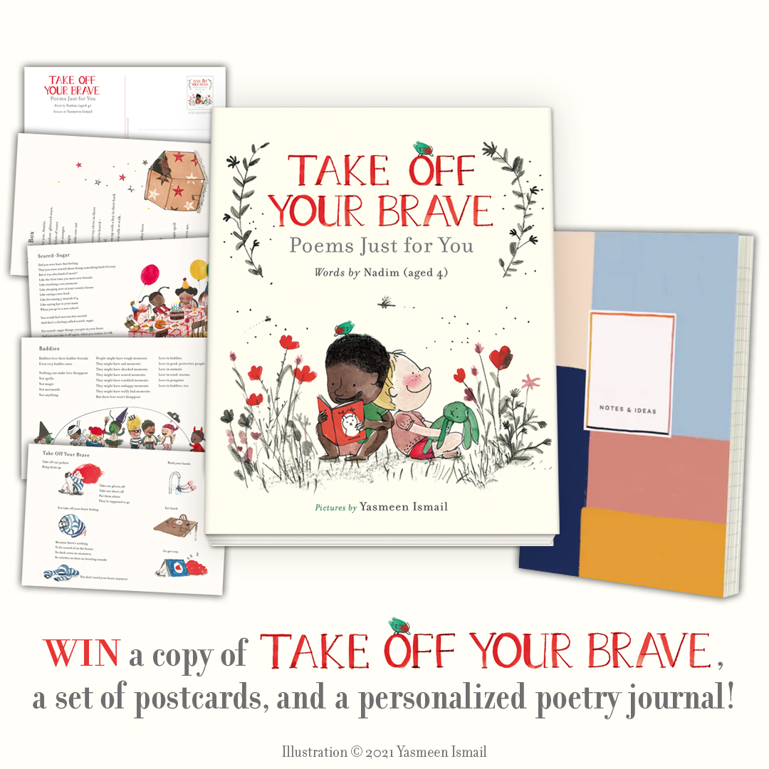 To celebrate the publication of "Take Off Your Brave" by <a href="/NadimPoetry/">Nadim</a>, illustrated by @YasmeenMay, we are running a GIVEAWAY to win a copy of the book, a set of postcards and a poetry journal! Simply RT and FOLLOW to enter! (T&amp;Cs apply)