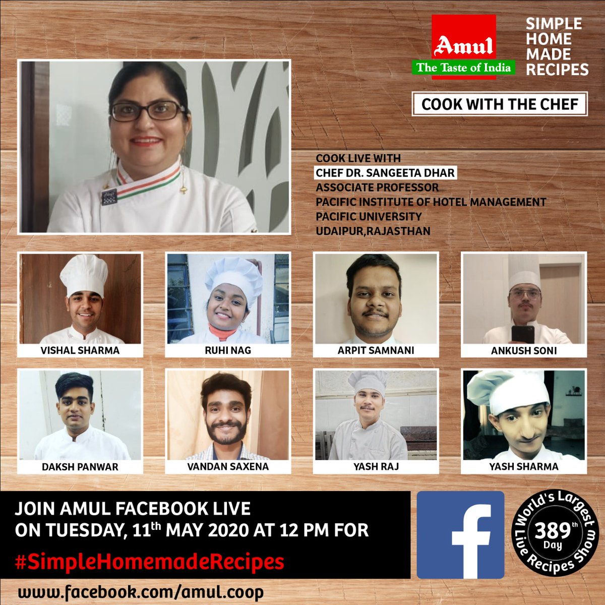 Amul_Coop's tweet photo. Join 8 Young Chefs as they prepare together Coconut Mango Barfi with Chef Dr. Sangeeta Dhar, Associate Professor, Pacific Institute of Hotel Management, Pacific University, Udaipur on 11th May 2021 at 12PM on #Amul’s Facebook Page. #SimpleHomeMadeRecipe #cookwiththechef https://t.co/AfC5ka29bU
