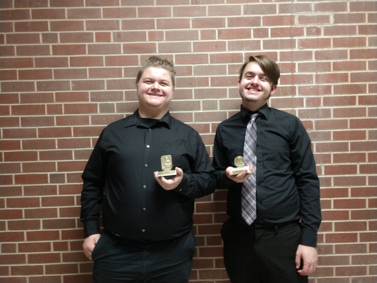 SewardBand's tweet photo. Congratulations to all SHS band students on a fabulous concert tonight! Pictured below are Louis Armstrong award winner Ross Brown and John Phillips Sousa award winner Mason Larson. Great finish to the year! https://t.co/6Dyc0Woj9m