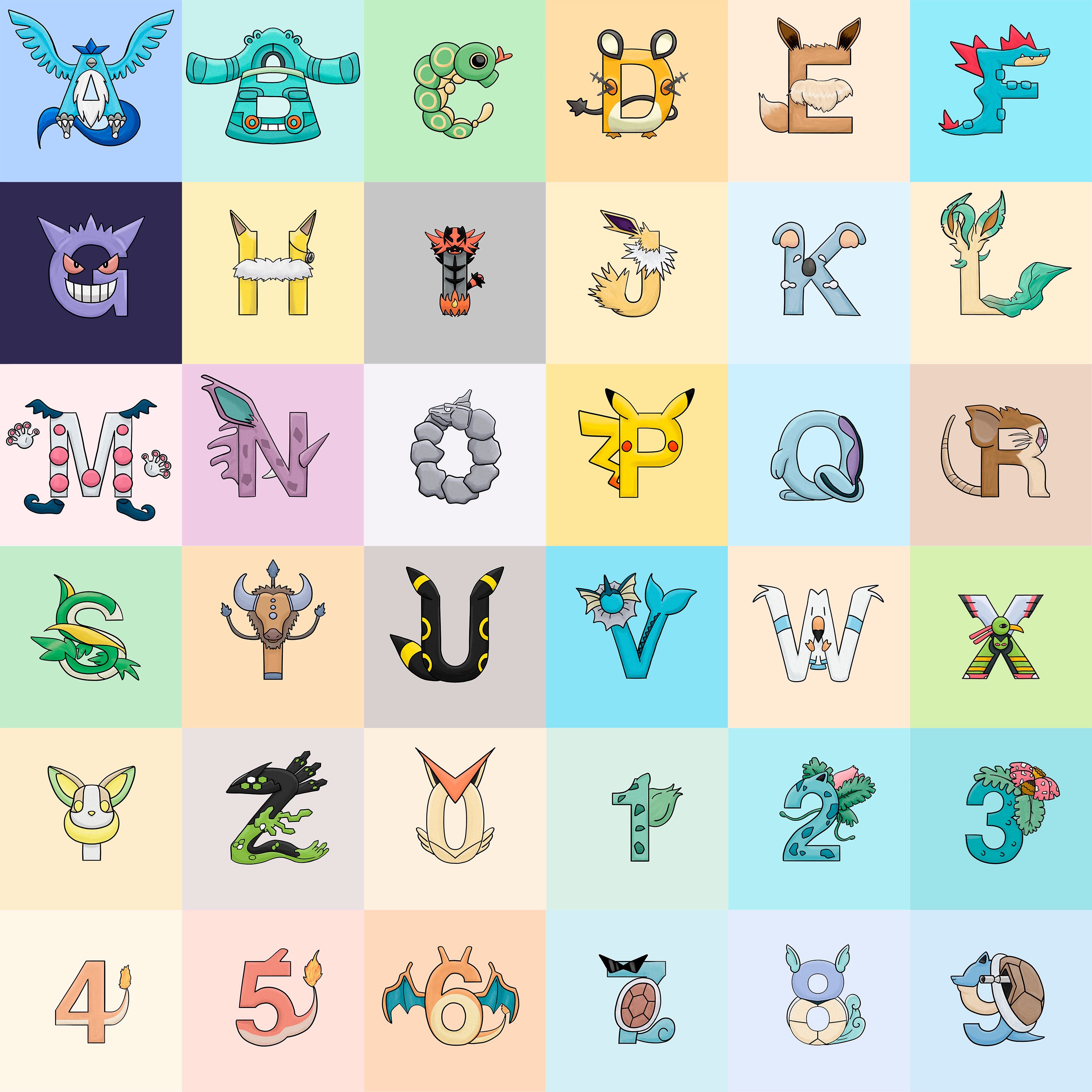 pokemon alphabet  Pokemon letras, Fan art pokemon, Pokemon