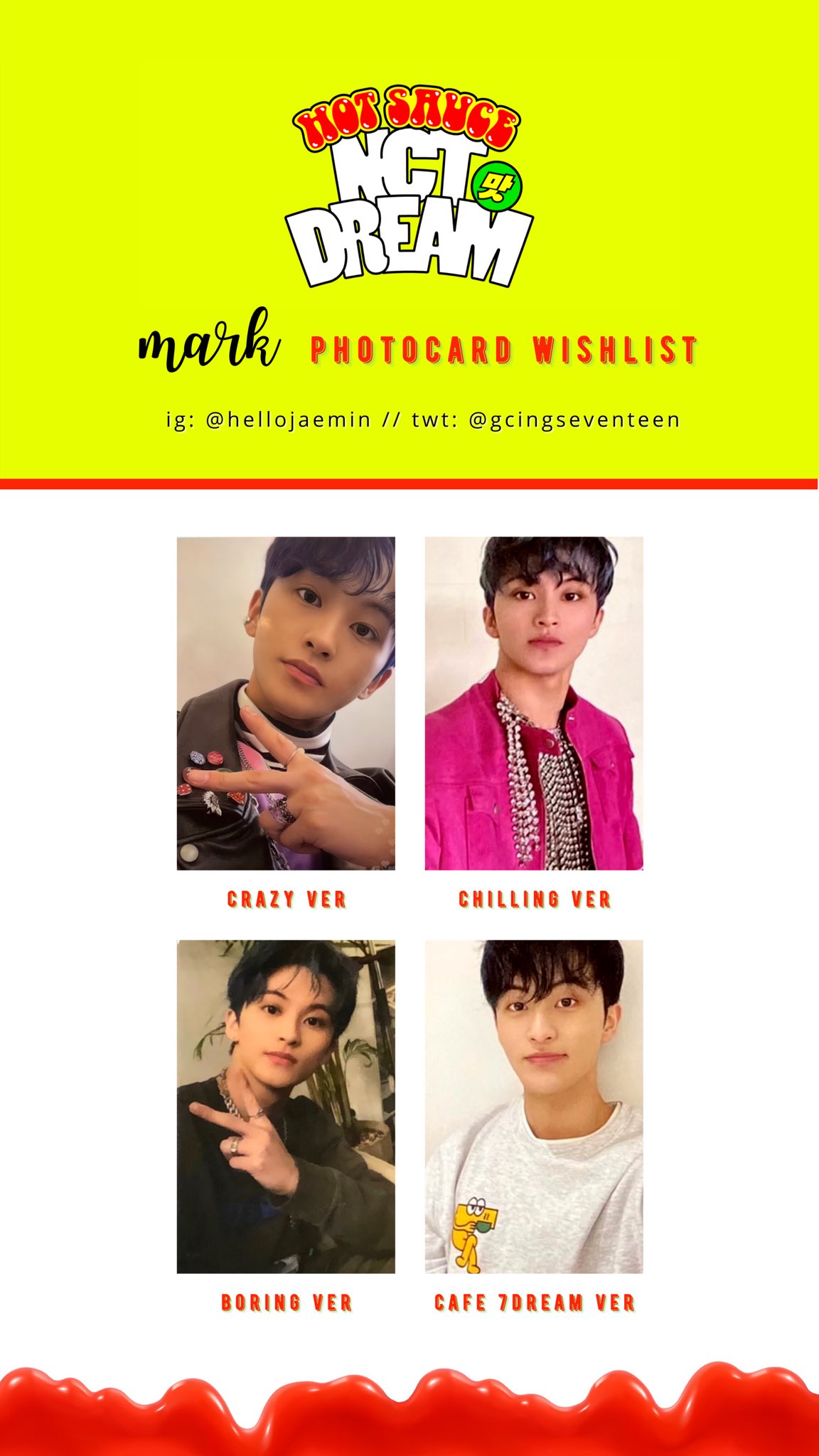 nct マーク トレカ nct dream hot sauce md Kpop NCT DREAM Hot Sauce Photo Card Self Made Autograph