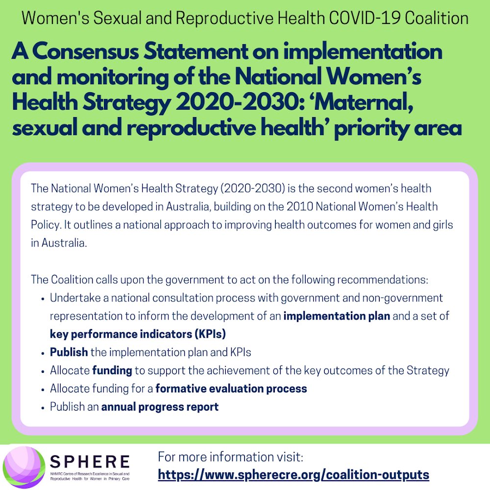 SPHERE_CRE's tweet photo. SPHERE Coalition’s latest Consensus Statement calls for clarity and transparency on the implementation &amp; monitoring of National Women's Health Strategy 

See our full statement here: 
https://t.co/tgiq8Ct8Ud https://t.co/TcBkxfkKaP