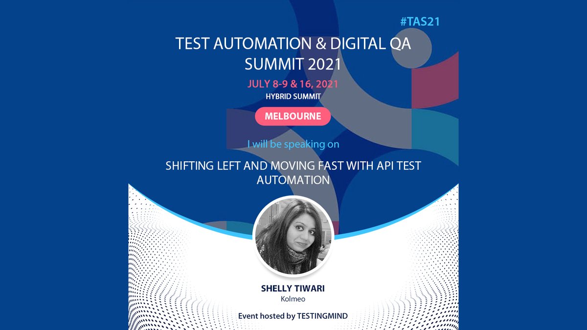 testingmindcon's tweet photo. Learn how to shift left and moving fast with API test automation by Shelly Tiwari from Kolmeo at the #TestAutomation & Digital #QA virtual #Summit 2021, #Melbourne.
8-9 July: 2 half-days virtual
16 July: A full day in-person
KNOW MORE:https://t.co/XqEIbVQt8I
#TAS21 #DevOps https://t.co/Pf9PkDKwz3