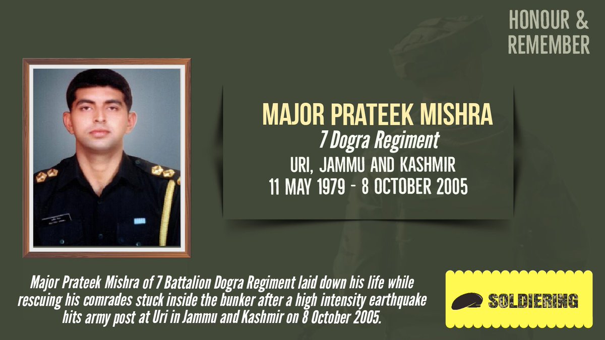 #Soldiering remembers #Braveheart Major Prateek Mishra of the 7 Battalion #DograRegiment on his #birth anniversary today. 

The nation will never forget his bravery and sacrifice. 

#JaiHind🇮🇳 #IndianArmy