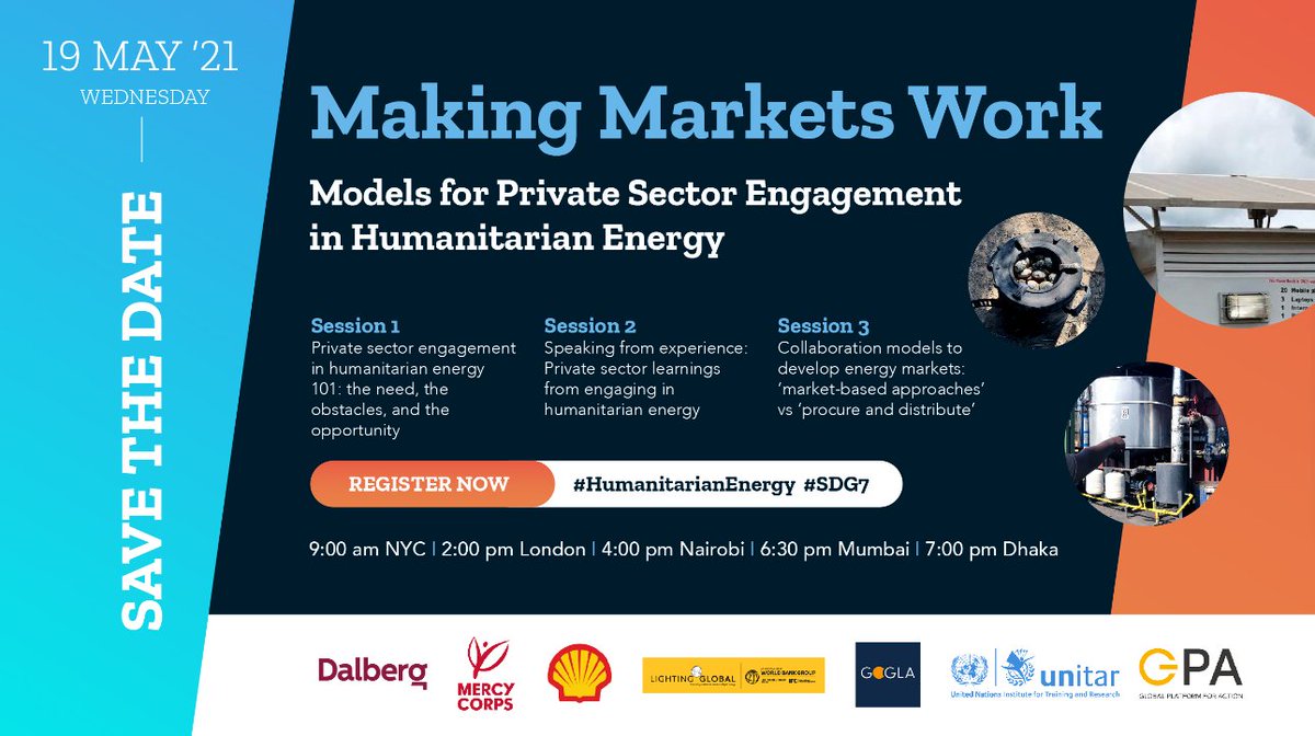 💡How can the private sector be engaged in #HumanitarianEnergy? 

What are the lessons learnt so far &amp; which market models exist?

Speakers from private sector &amp; international orgs including <a href="/UNHCR_BGD/">UNHCR in Bangladesh</a>'s <a href="/PaulMMcCallion/">Paul McCallion</a> will share their experience.
#SDG7 

bit.ly/3gSjky8