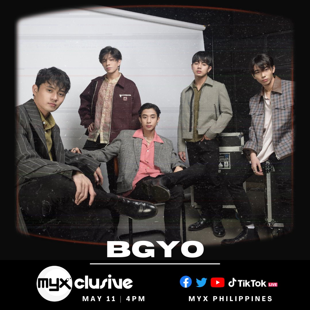 myxglobal's tweet photo. We're going LIVE with BGYO (@bgyo_ph) on #MYXclusive at 4pm today! Watch it here on Twitter, MYX Philippines TikTok account, Facebook page, and YouTube channel. https://t.co/6pLqSyo9VQ