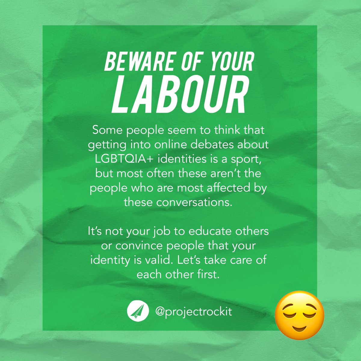 projectrockit's tweet photo. #IDAHOBIT Hot Tip # 4: BEWARE OF YOUR LABOUR
It's not your job to educate others or convince people that your identity is valid. Let's take care of each other first.
❤️🧡💛💚💙💜
Created by our cofounder @lucylockit_ for #ABCQueer https://t.co/et8otAR0ra
