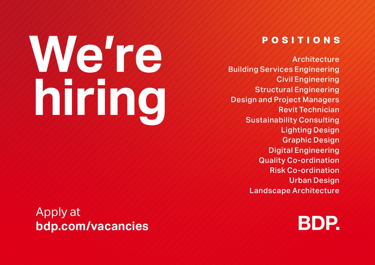 bdp_com's tweet photo. We are seeking creative, dynamic talented designers across all our disciplines to join our teams in Birmingham, Bristol, Dublin, London and Manchester. Actively fostering an inclusive organisation we welcome candidates with varied skills and experience. https://t.co/PiW19kGxRk https://t.co/qaUsahhV3N
