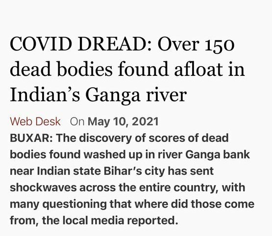 dead bodies are turning up on the lower course of the river Ganges. the Ganges is the largest river in India and acts as the primary water source for most of North India