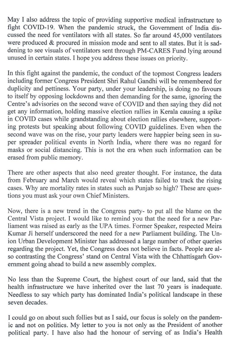 BJP President Mr.  @JPNadda has written a scathing letter to Congress Chief  #SoniaGandhi today, apprising her of the 'conduct of the Congress Party during these challenging times.'Let's take a look at all the instances cited in the letter one by one. #IndiaFightsCovid(1/n)