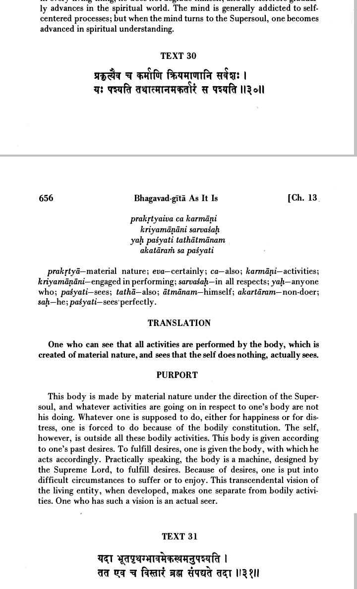 harekrsnaa's tweet photo. Bhagavad-gita As It Is 
Chapter 13 Text 30 : Lord krsna said : One  who  can  see  that  all  activities  are  performed  by  the  body,  which  is created  of  material  nature,  and  sees  that  the  self  does  nothing,  actually  sees. https://t.co/ei32JOTvrA