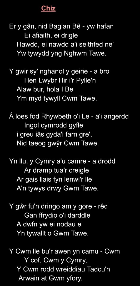 Gurfal's tweet photo. Chiz

...Y Cwm lle bu'r awen yn camu - Cwm
        Y cof, Cwm y Cymry,
    Y Cwm rodd wreiddiau Tadcu'n
     Arwain at Gwm yfory.

@huwchiswell https://t.co/4st1UduqUE