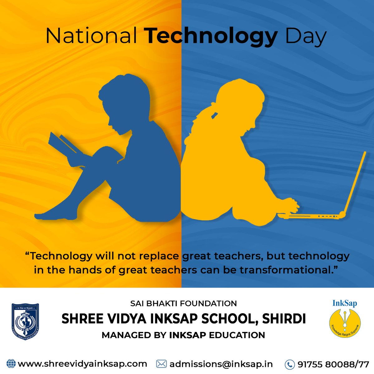 SInksap's tweet photo. "Technology will not replace great teachers,but technology in the hands of great teachers can be transformational."
#NationalTechnologyDay
#shreevidyainksapschool #crashcourse #cbseexam2021 #AITS #Exambooster #liveclasses #Elearningonline #onlinelearningapp #crashcoursecbse https://t.co/RFPRdo7cAe
