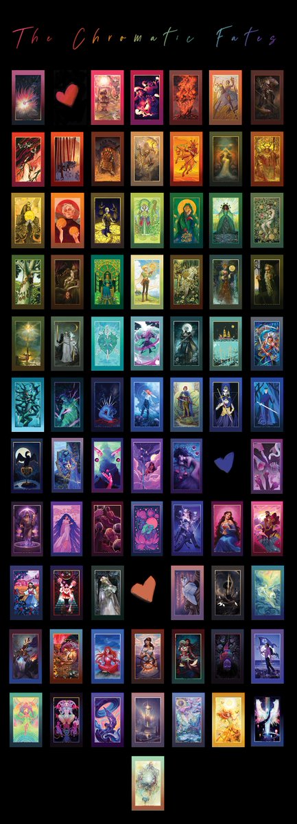 A BIG (literally) update! As I'm wrapping up the Kickstarter budget and page for review, I want to show off the state of the deck! 

We're three cards shy but as I started plugging these in the color scheme really hit me. I'm so blown away by the effect of every card together. 😍