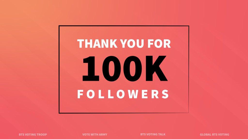 ARMY, thank you for 100k! 🎉

We thank you for trusting us and voting alongside us. We sincerely appreciate your support. 

Let’s continue to vote with ARMY and vote for <a href="/BTS_twt/">방탄소년단</a>!

#iHeartAwards #Dynamite #BestMusicVideo