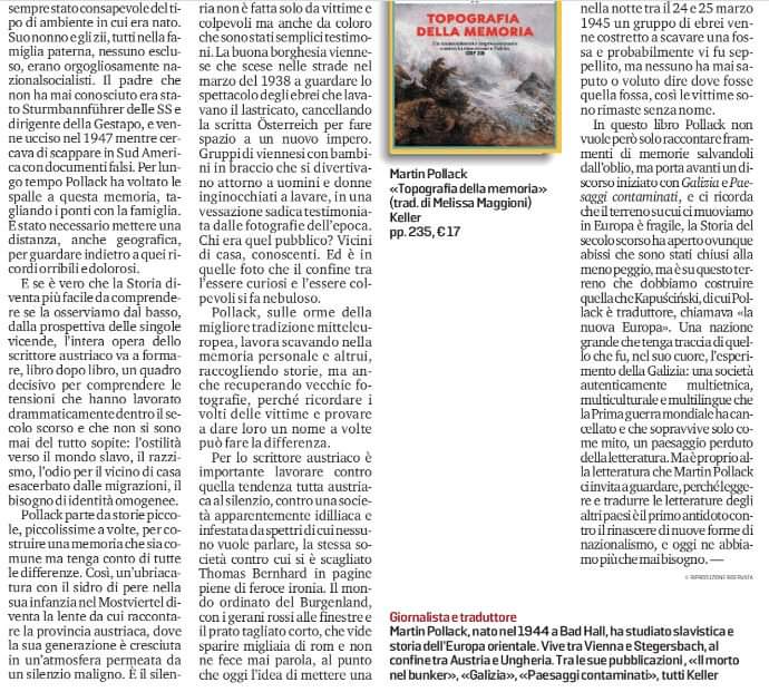 Il terreno su cui ci muoviamo è fragile,la Storia ha aperto ovunque abissi che sono stati chiusi alla meno peggio,ma è su questo terreno che dobbiamo costruire quella che Kapuściński chiamava “la nuova Europa”.
#MartinPollack "Topografia della memoria" <a href="/KellerEditore/">Keller Editore</a>  <a href="/TuttoLibri/">TuttoLibri</a>