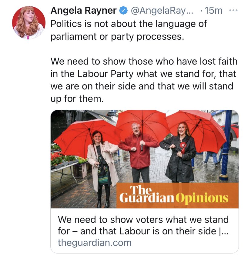 This is genuinely hilarious given the above  https://www.theguardian.com/commentisfree/2021/may/10/voters-labour-angela-rayner