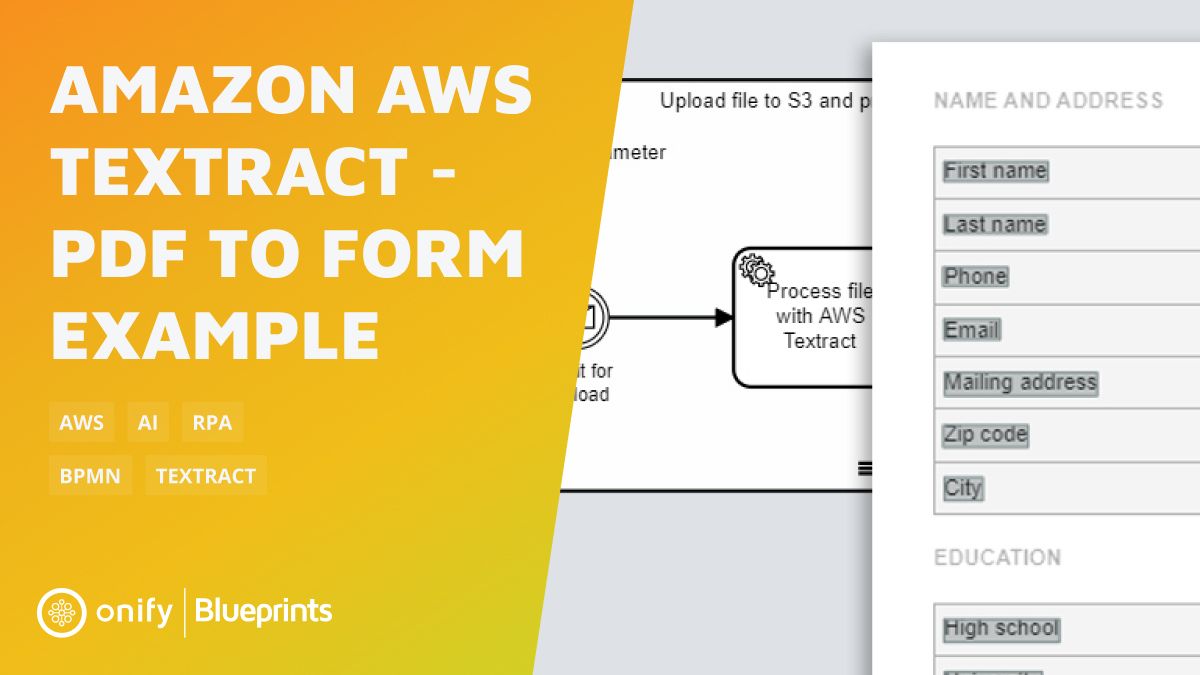Onify Blueprint: Amazon AWS Textract - PDF to form example

Example how to 1) upload files to AWS S3 and 2) process the PDF file via AWS Textract and 3) send link to form to validate data from PDF. 

#onify
#onify_blueprints
#aws
#textract
#ai
#rpa

https://t.co/BHGdZilLvQ https://t.co/ecbO6ZWGAF