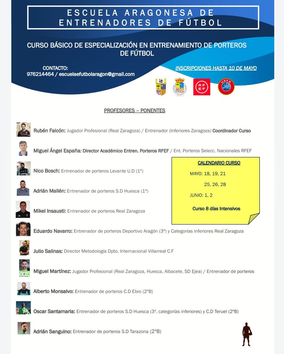 escuelaefaf's tweet photo. Ampliación del plazo de inscripción para el Curso de porteros hasta el 14 de Mayo (Viernes), ¡Últimas plazas! 📥 https://t.co/wXzQ1rqDG0