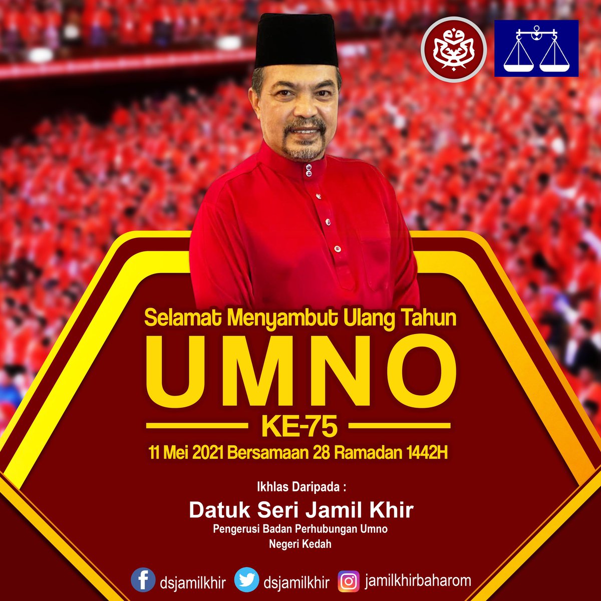 dsjamilkhir's tweet photo. Sempena Jubli Intan usia Umno mencapai 75 tahun. Ianya bukan sekadar angka namun itulah tempoh perjalanan Umno membangunkan negara Malaysia yang sudah bertukar menjadi sejarah. Berpijak kepada reality ayuh kita semua bangun meletakkan kembali Umno dipersada negara diPRU ke-15 ini https://t.co/jRK0fEnEwp