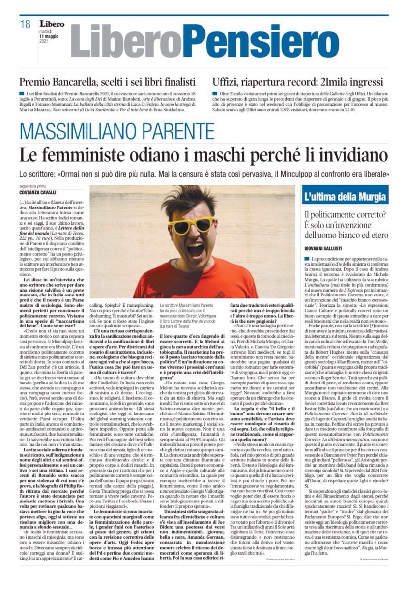 parentetweet's tweet photo. I fascisti, i comunisti, i cattolici, le femministe, i politicamente corretti e i politicamente scorretti: oggi @StanziCavalli mi intervista su @Libero_official. #DDLZan #murgia #fascisti #comunisti @vfeltri https://t.co/I6EnmoWYsA