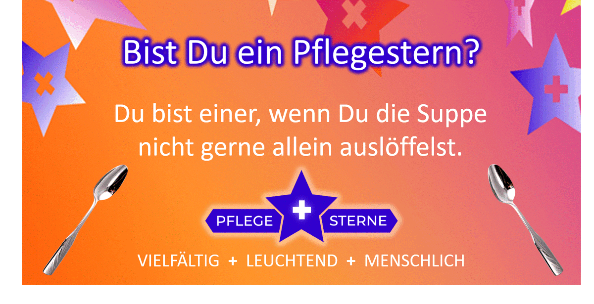 Du bist ein Pflegestern, wenn Du die Suppe nicht allein auslöffelst. Alle ergänzen sich und es schmeckt nur zusammen gut. Das gilt auch für pflegende Angehörige, die von ambulanten Diensten unterstützt werden. #VielfältigLeuchtendMenschlich #tagederpflege #pflegesterne
