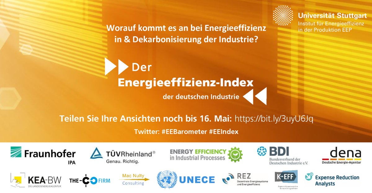 dena_news's tweet photo. #Umfrage zu #Energieeffizienz und #Dekarbonisierung: Der #EEIndex ermittelt aktuelle Entwicklungen und Trends in deutscher Industrie. @Uni_Stuttgart @Fraunhofer_IPA @tuvcom_cert @Der_BDI
📝 Bis 16. Mai teilnehmen und von der Trendprognose profitieren: https://t.co/CysYcxHCIg https://t.co/769frt2pTZ